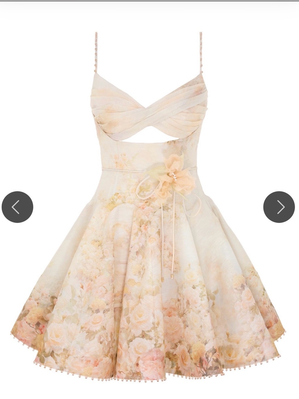 Zimmermann Cream and Peach Floral Cutout Mini Dress